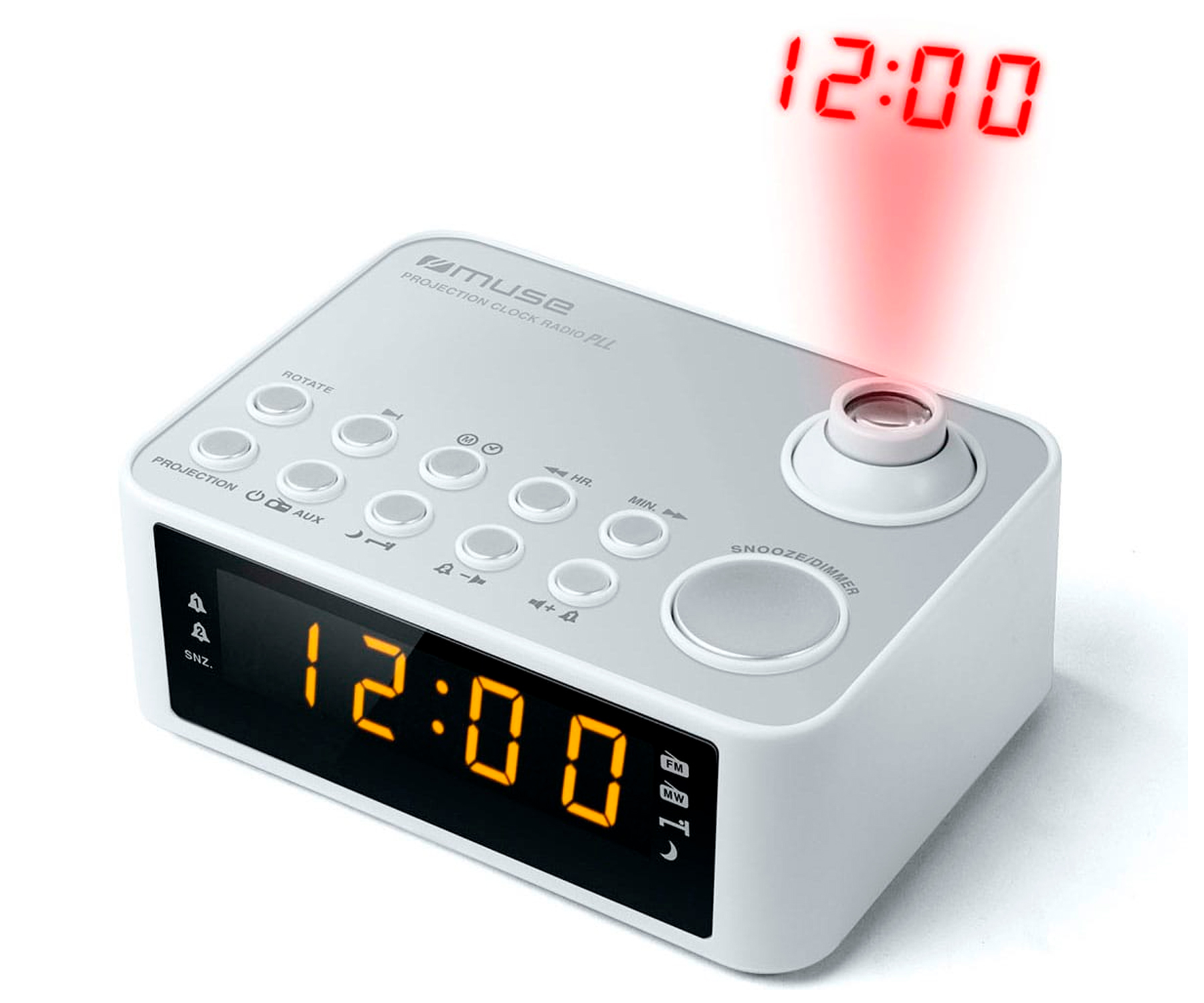 Despertador Muse M178 pw radio blanco ppl fmmw pilas y corriente alarma doble snooze m178pw color amfm con altavoz integrado proyector