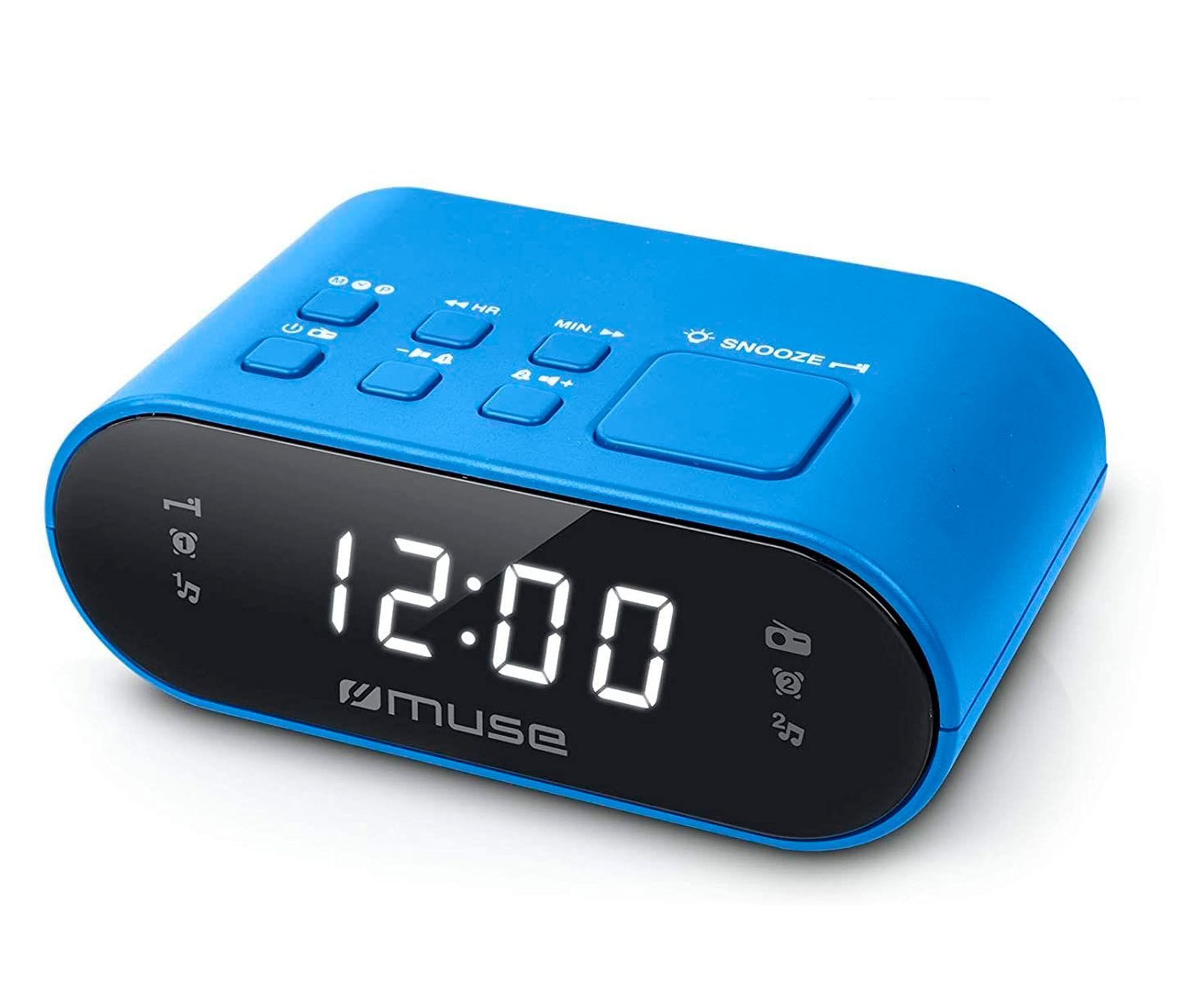 Muse M10 Azul despertador fm doble alarma pantalla lcd 0.6 radiodespertador con 2 pll reloj 24 horas