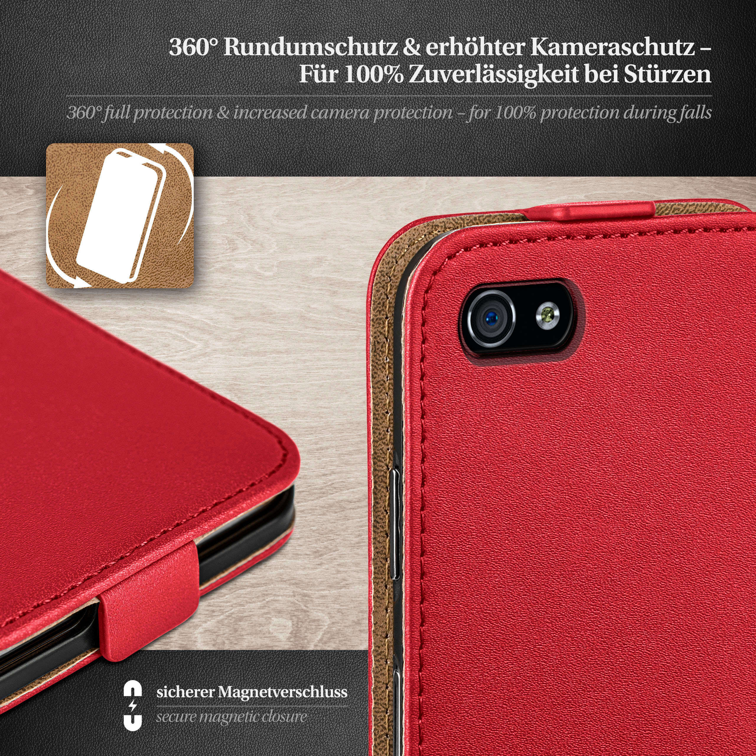 Flip Case, MOEX 4s / iPhone Apple, Blazing-Red 4, Flip Cover, iPhone