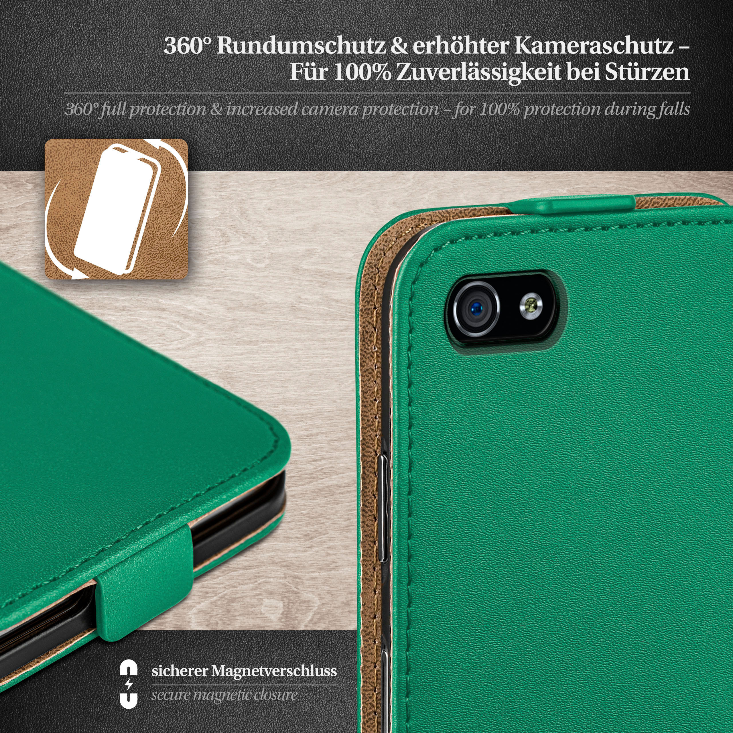 Flip / iPhone 4s iPhone Case, Apple, 4, Emerald-Green MOEX Cover, Flip