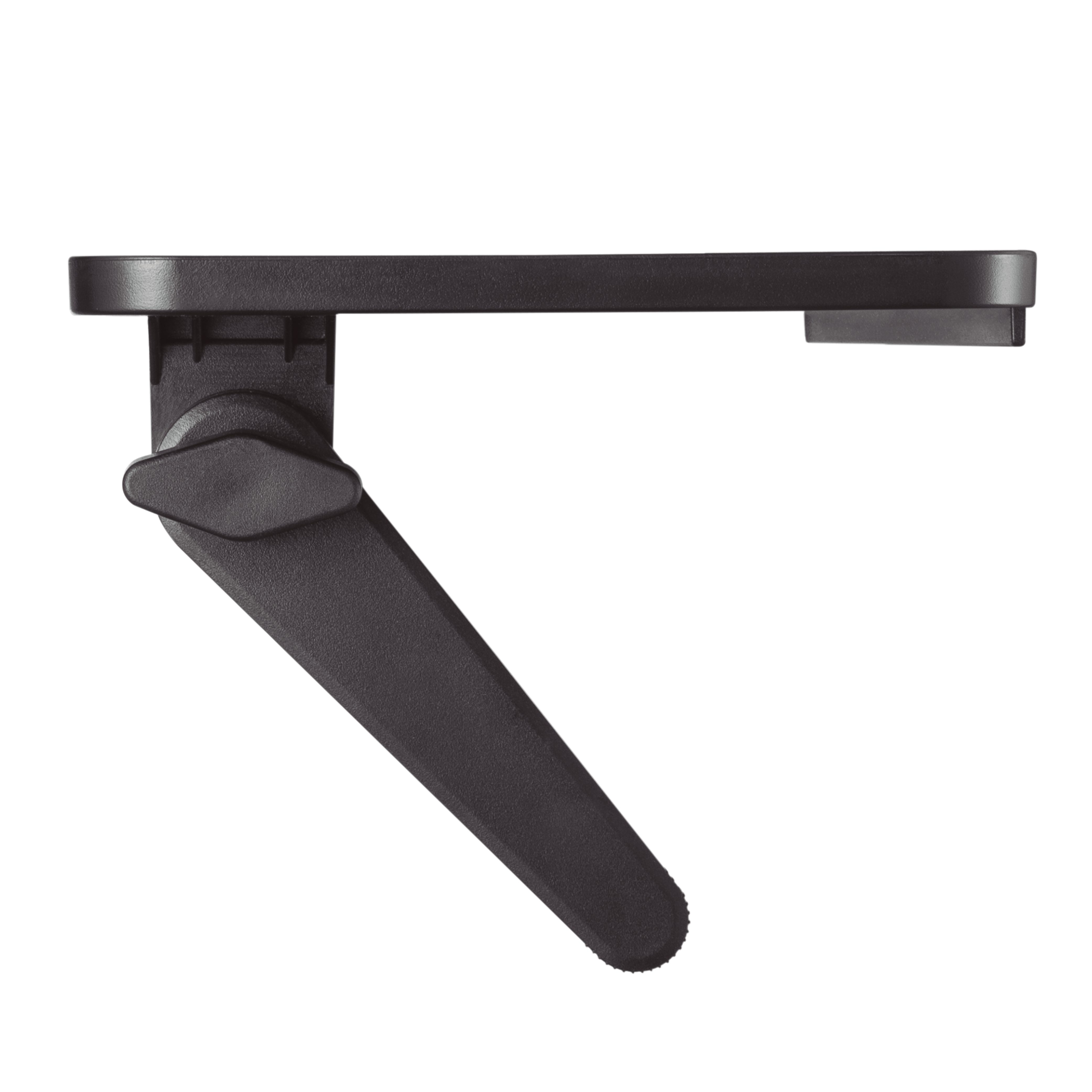 Un soporte de TV negro, diseñado para montarse en la pared, con un brazo ajustable.