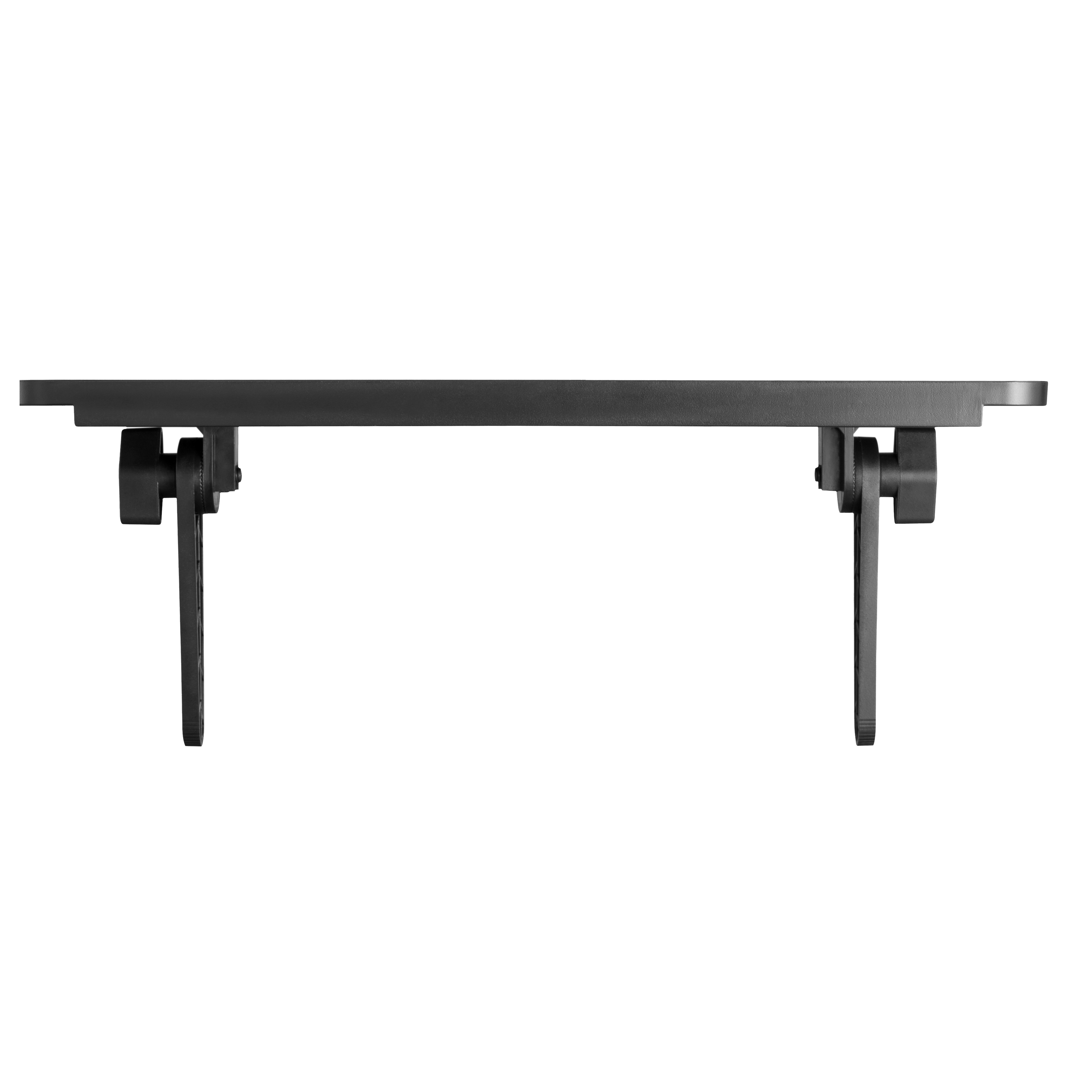 Estante metálico negro con dos soportes sobre fondo blanco.