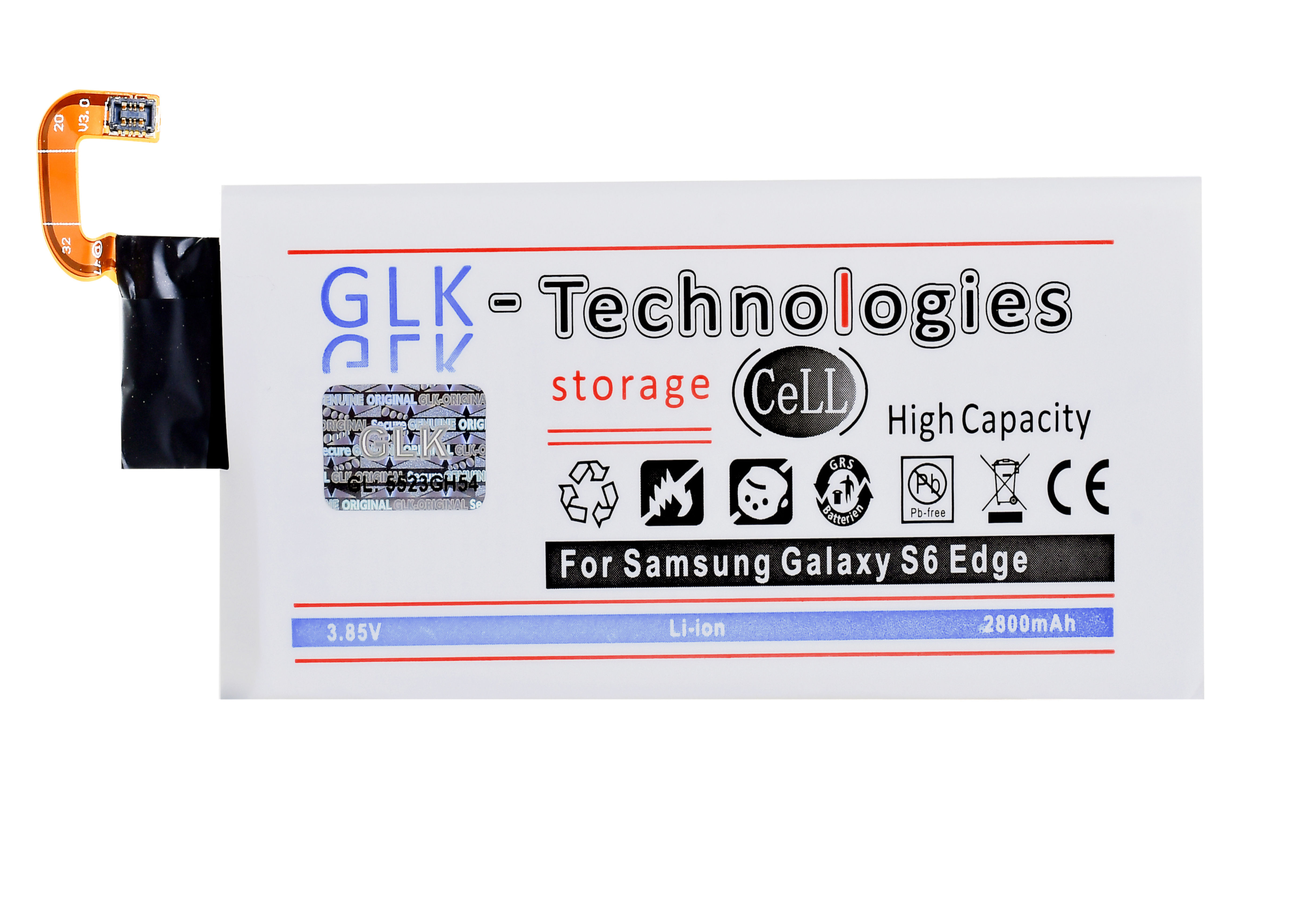 Edge Smartphone Volt, für Akku, 3.85 Ersatz Akku S6 2800mAh Galaxy 2800 Ersatz EB-BG925ABE Samsung mAh SM-G925F Li-Ion, GLK-TECHNOLOGIES