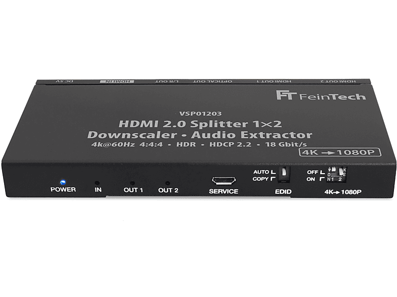 2 mit 1x Verteiler Splitter Extractor HDMI FEINTECH HDMI VSP01203 Audio