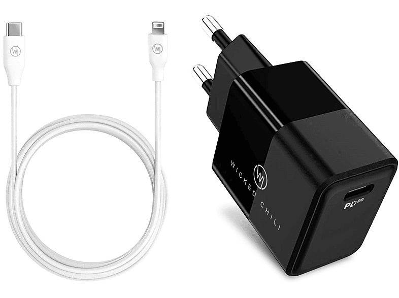 WICKED CHILI 20W Netzteil mit 1m Lightning auf USB-C Ladekabel für iPhone 14 / 13 / 12 / 11 Fast Charge Lade-Set USB C Netzteil | Ladegeräte