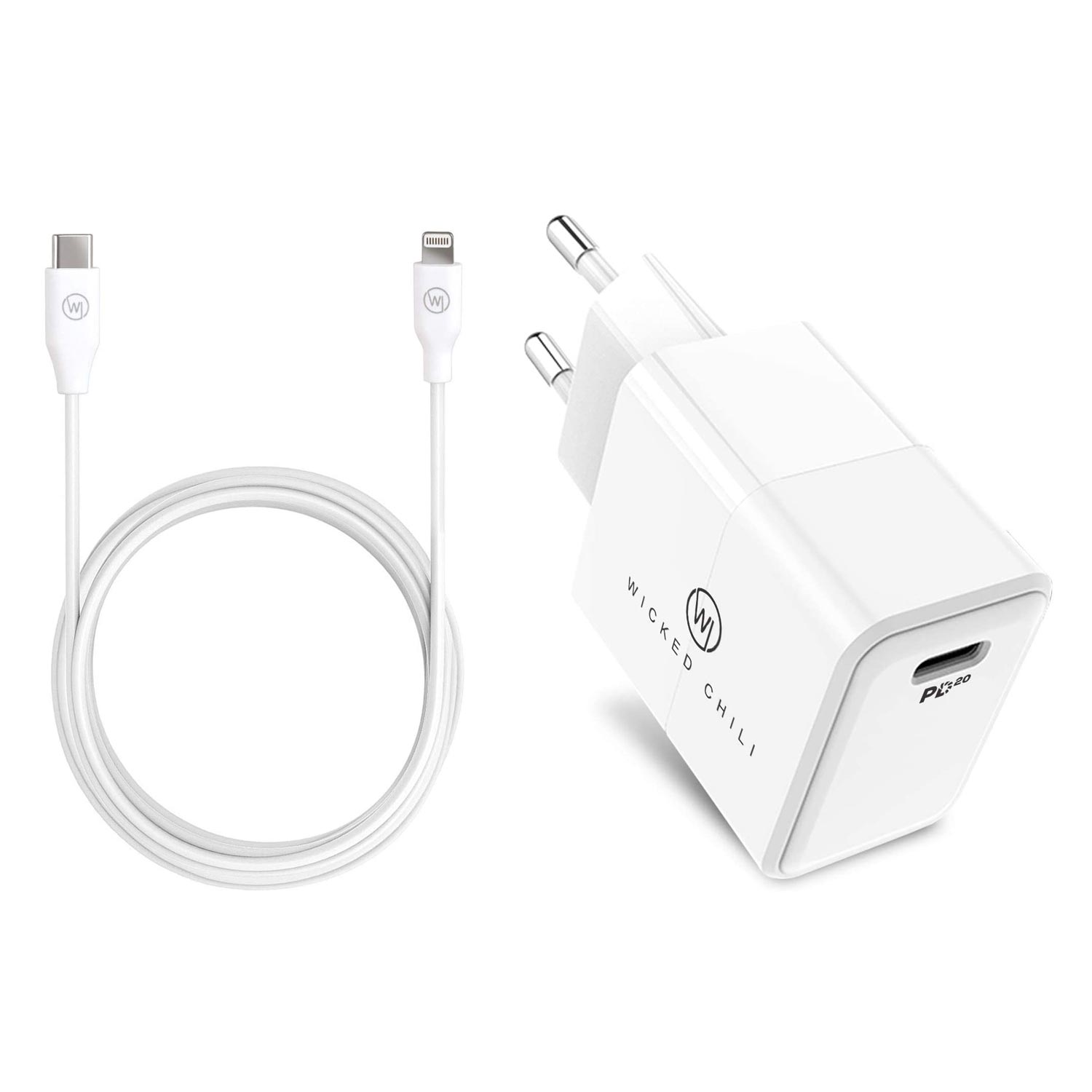 WICKED CHILI 20W Netzteil mit Lightning Ladekabel Fast C für / 11 auf / 12 USB 1m USB-C / 14 13 Netzteil iPhone Lade-Set Charge