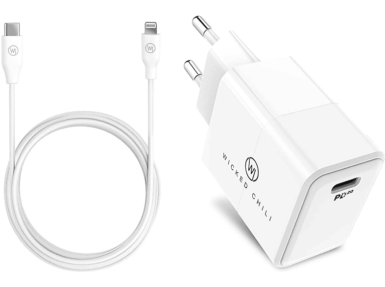 WICKED CHILI 20W Netzteil mit 1m Lightning auf USB-C Ladekabel für iPhone 14 / 13 / 12 / 11 Fast Charge Lade-Set USB C Netzteil