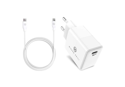 WICKED CHILI 20W Netzteil mit 1m Lightning auf USB-C Ladekabel für iPhone 14  / 13 / 12 / 11 Fast Charge Lade-Set USB C Netzteil