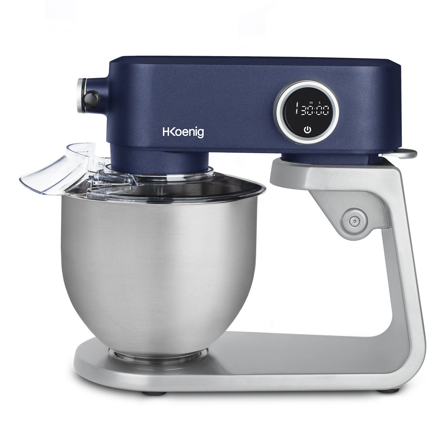 Un'impastatrice blu scuro con display digitale e il marchio 'H.Koenig' su sfondo bianco.