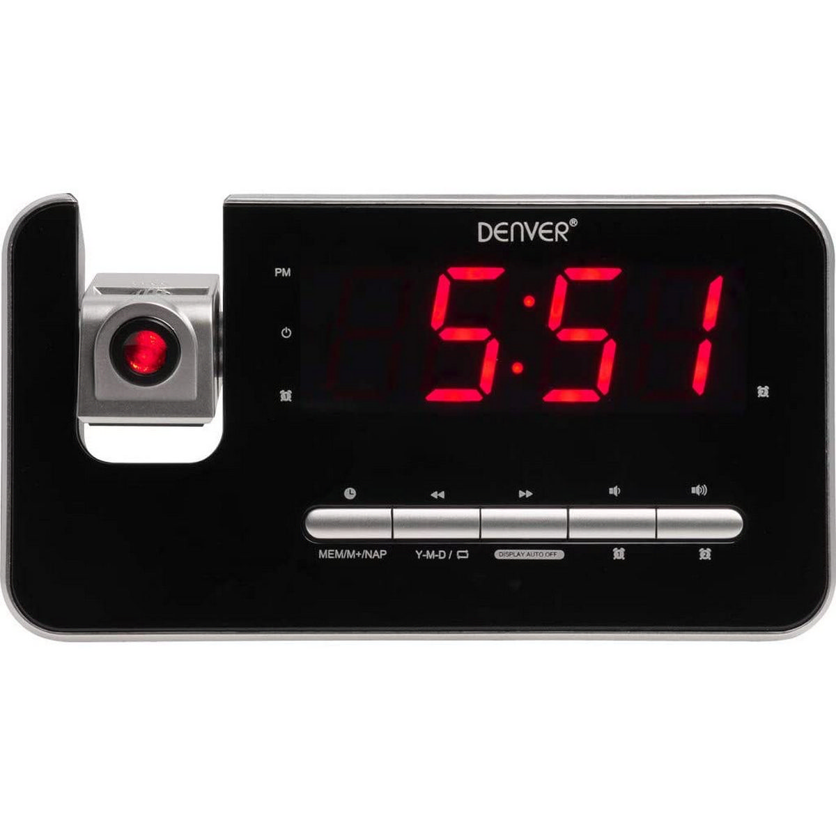 Denver Crp618 Radio despertador pll fm pantalla 30 cm negro importado corriente alarma doble snooze reloj digital plata