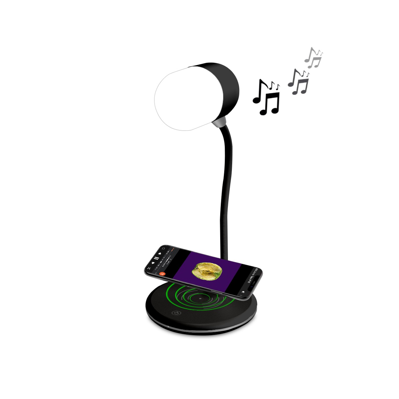 Nueboo Led Negra con cargador qi altavoz music bluetooth por induccion y powermusiclight