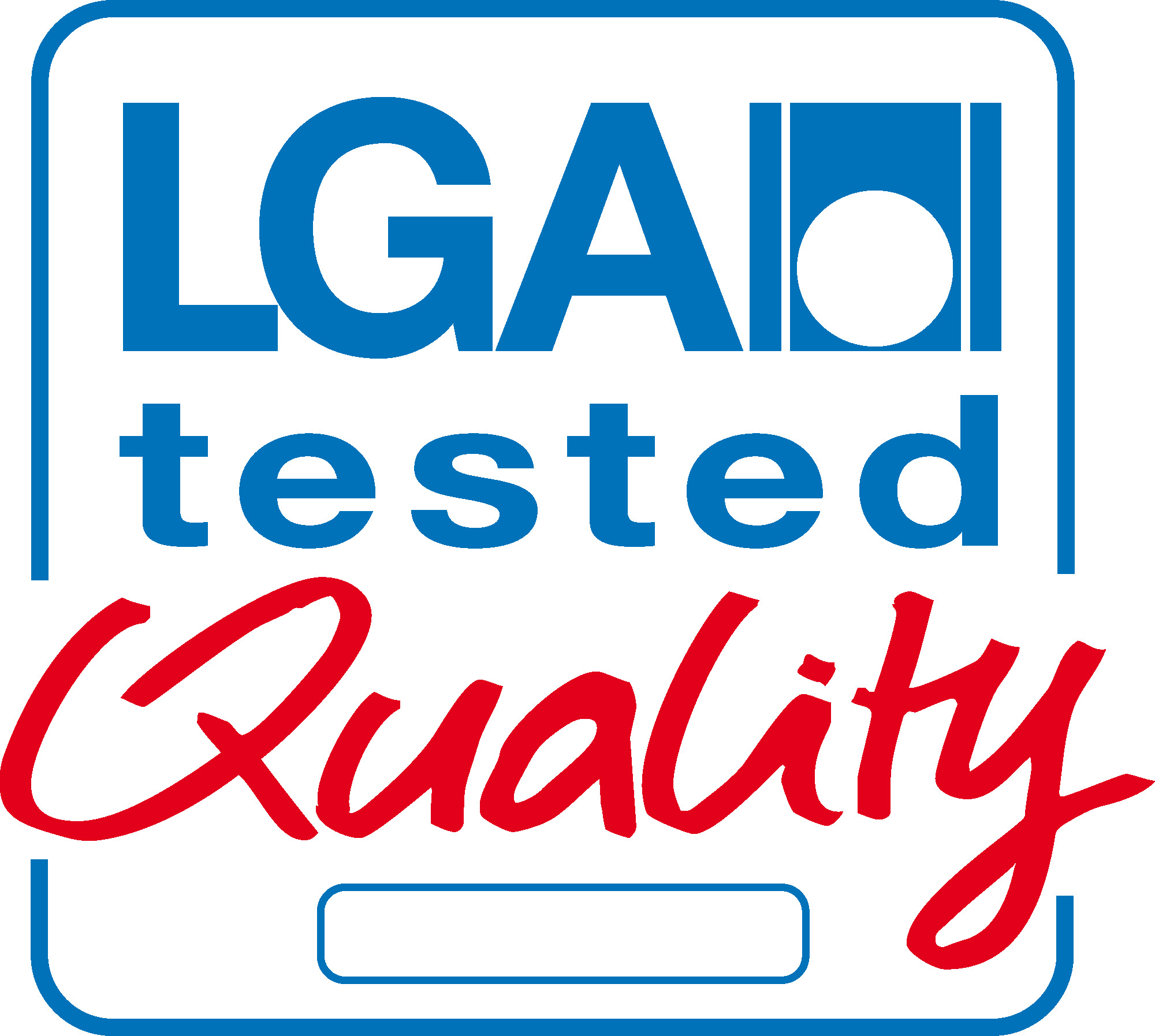 LGAI-geprüftes Qualitätslogo in einer blauen Box mit rotem Text.