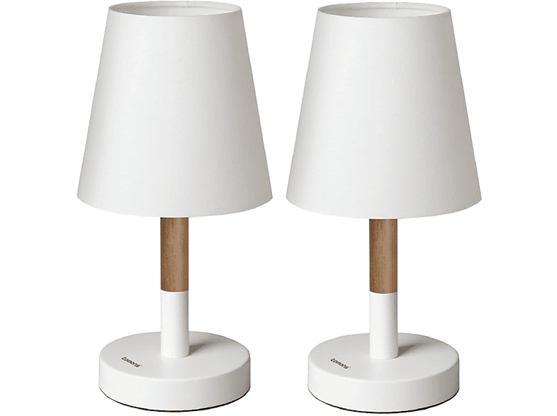 TOMONS 2er Stoffschirm Warmweiße Tischleuchte aus Set LED mit für Tischlampe LED Nachttischlampe Schlafzimmer Tischleuchte Holz