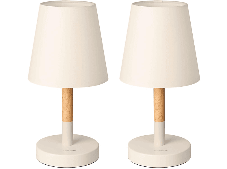 Warmweiße LED aus Nachttischlampe 2er Holz, Tischleuchte TOMONS Set Wohnzimmer Beleuchtung für Tischlampe Schlafzimmer