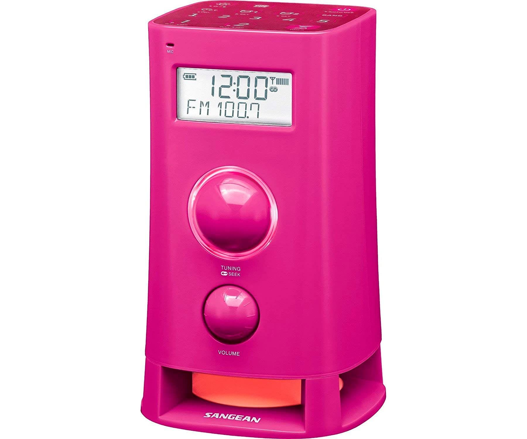 Radio despertador - Sangean K-200, AM/FM, Pantalla LCD, Rosa