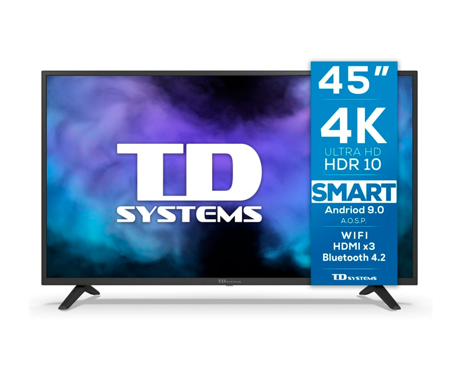 TV LED 45" - K45DLJ12US TD SYSTEMS, HDR 4K, - CPU: Arm Cortex A55x4 a 900 MHz- GPU: Mali 470 x3 a 600 MHz., DVB-T2 (H.265)Sí, Plata