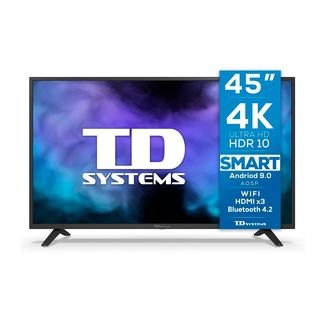 TV LED 45" - TD SYSTEMS K45DLJ12US, HDR 4K, - CPU: Arm Cortex A55x4 a 900 MHz- GPU: Mali 470 x3 a 600 MHz., DVB-T2 (H.265), Plata