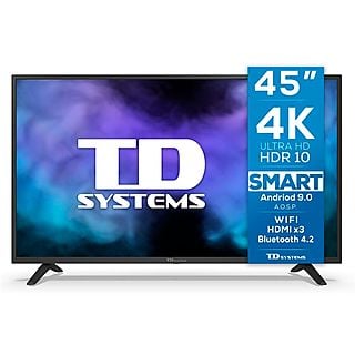 TV LED 45" - TD SYSTEMS K45DLJ12US, HDR 4K, - CPU: Arm Cortex A55x4 a 900 MHz- GPU: Mali 470 x3 a 600 MHz., DVB-T2 (H.265), Plata