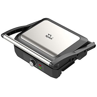 Plancha Gril, Panini, Acero Inox, Ondulada, Apertura 180º, 2200w.  - SYPN12 SYTECH, Negro