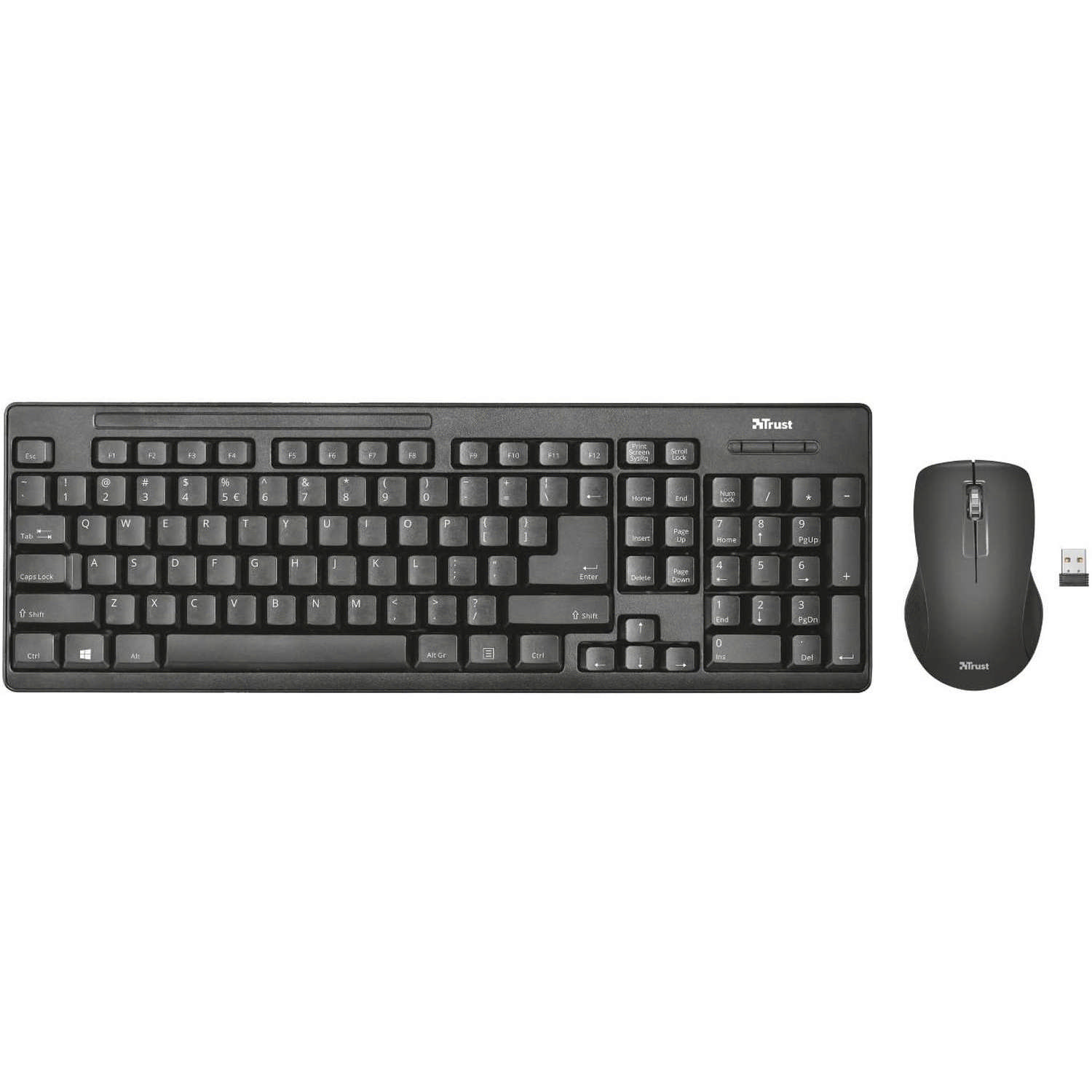 Pack Teclado + Ratón - Trust Ziva 22025, Inalámbrico, USB, Negro