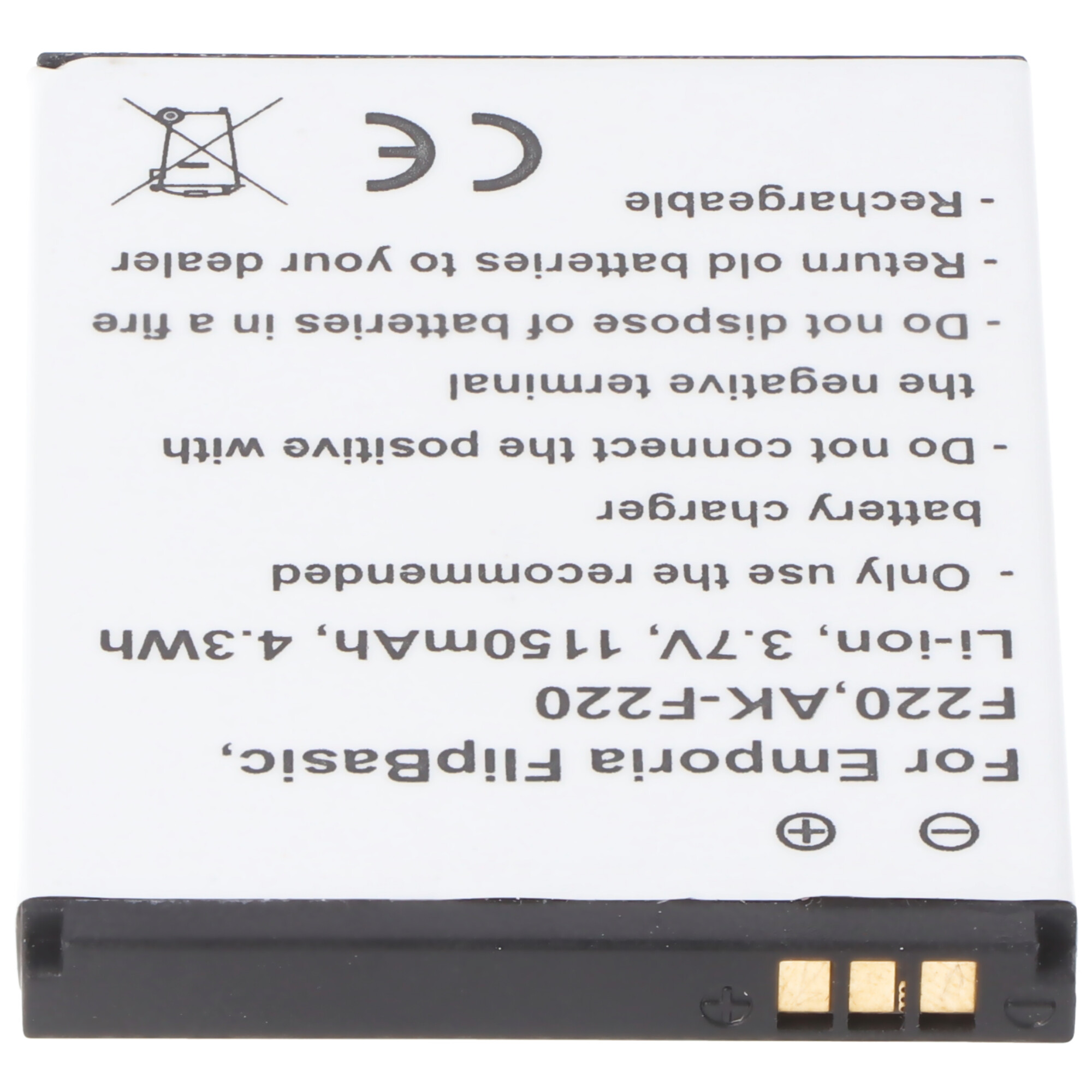 Ein weißes Batterieetikett mit Text. Enthält Sicherheitshinweise und technische Informationen zur Batterie.