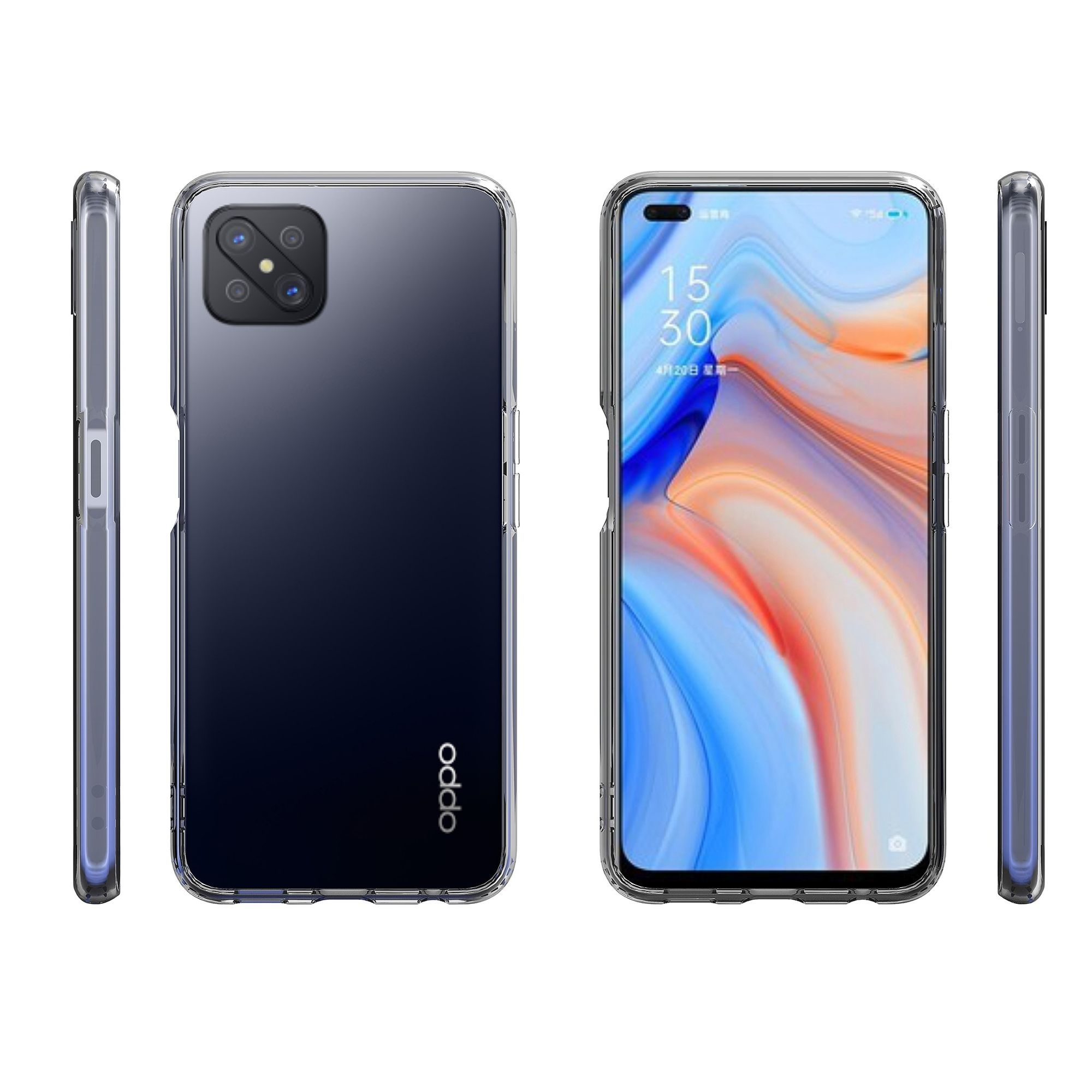 Telefon mit Hülle. Zwei Ansichten. Telefon rechts. Hülle ist transparent.