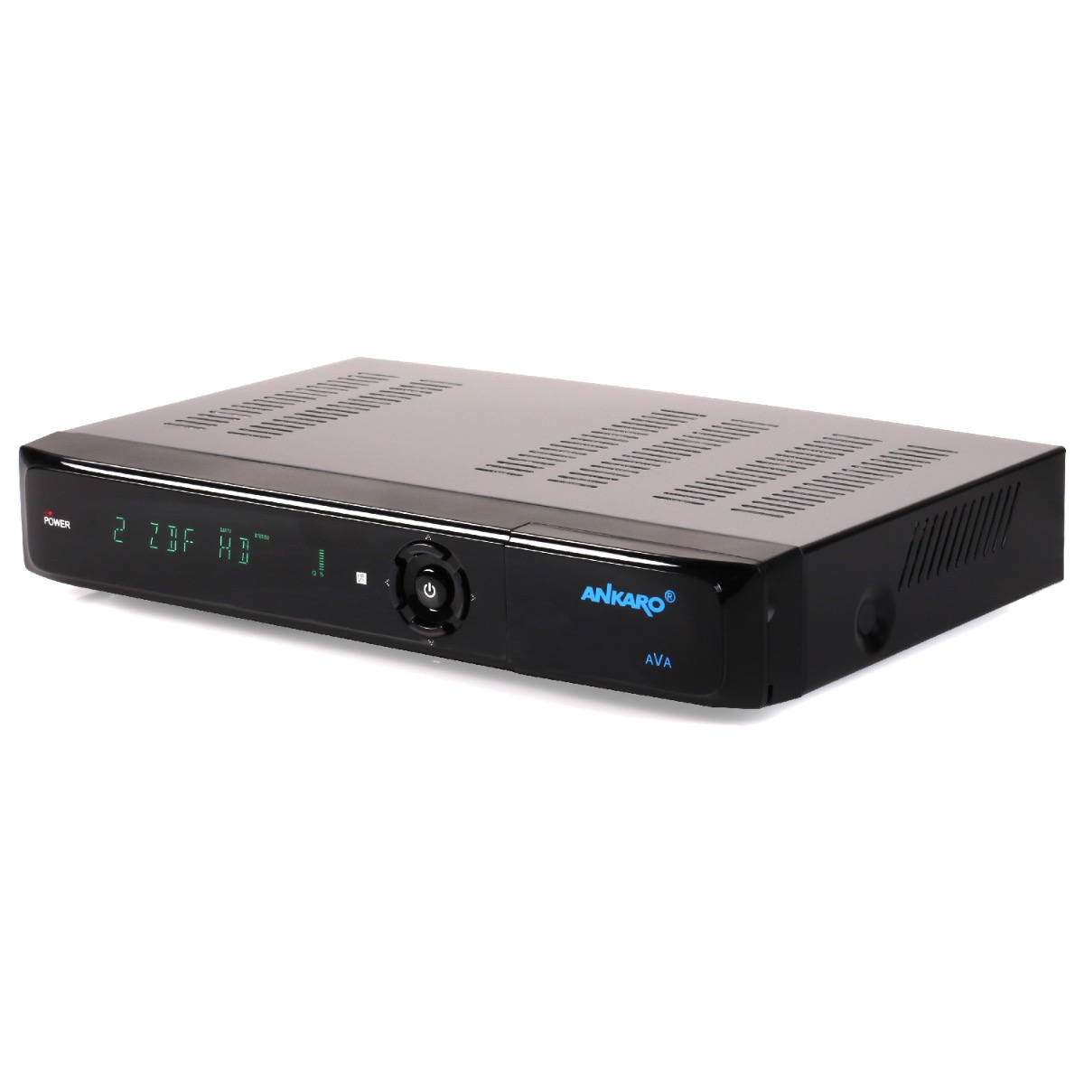 Eine schwarze Set-Top-Box mit dem Namen Ankaro AVA.