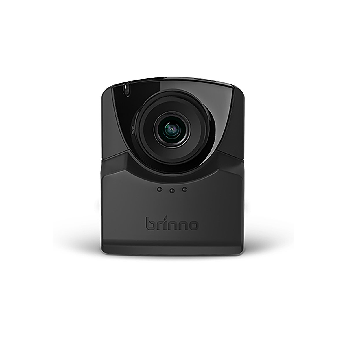Fotocamera nera con obiettivo e la scritta "brinno". Sfondo bianco.