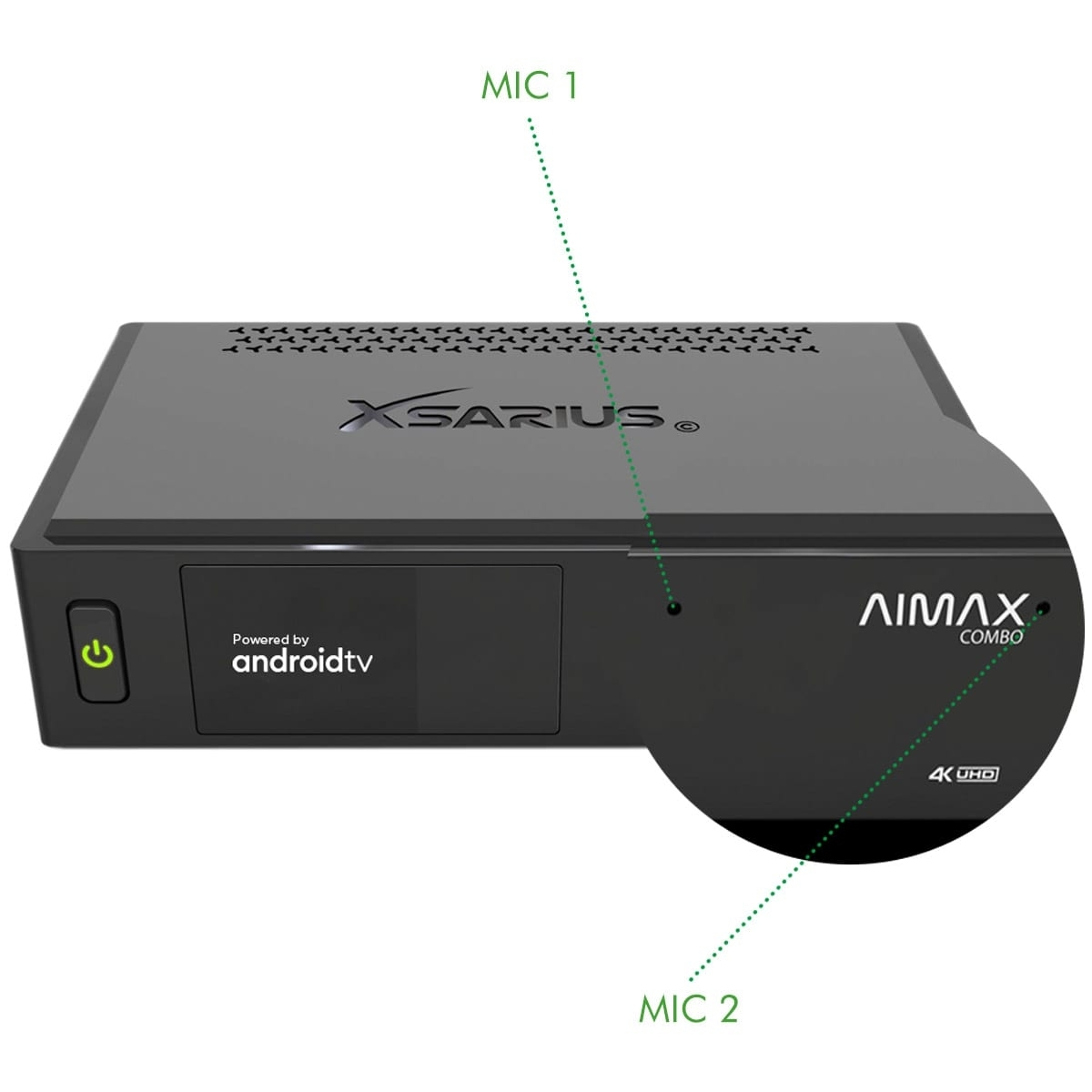 XSARIUS AIMAX COMBO 4K Mediaplayer (Android Kabel Schwarz) DVB-S2X Hybrid Sat MicroSD) 8.0, DVB-C AI, Sat & 4K (PVR-Funktion, UHD Dual-WiFi, IP-Receiver