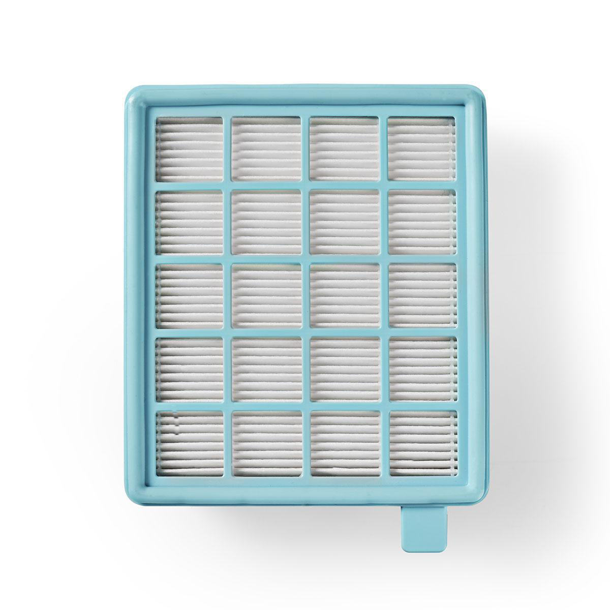 Blue vacuum cleaner filter. Rectangular with multiple white filter sections.