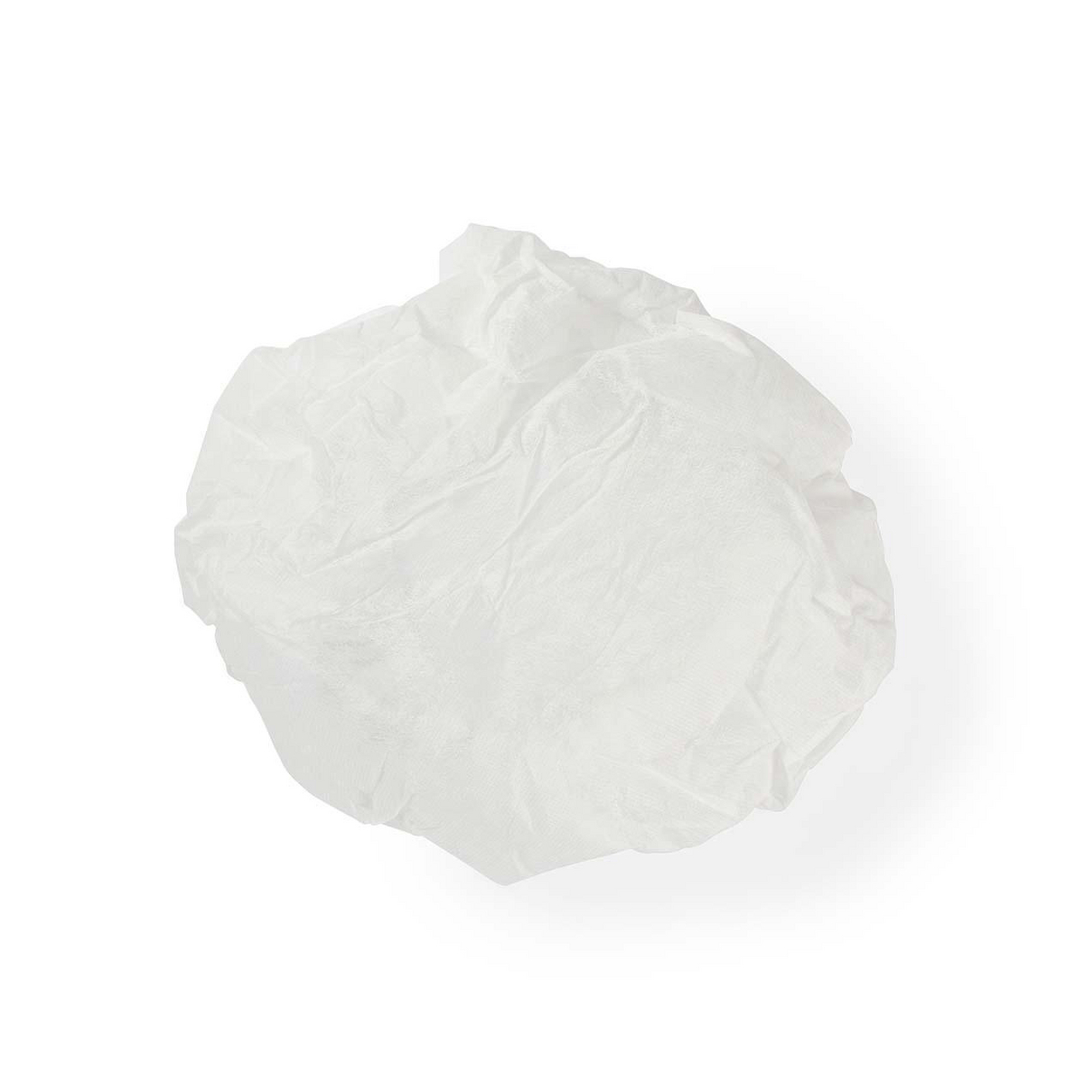 Weißer Papiertaschenball auf weißem Hintergrund. Es hat mehrere Falten und ist weich.