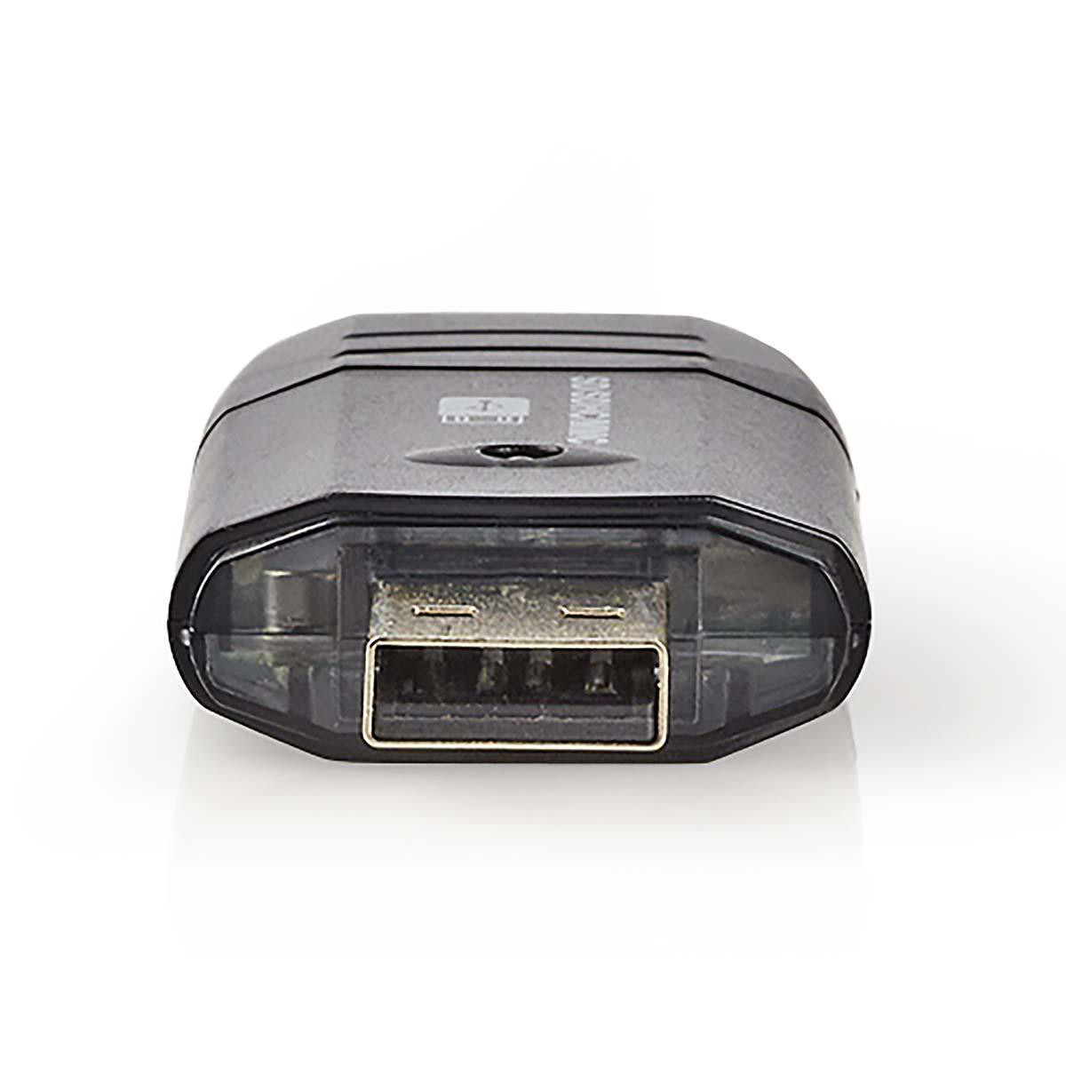 Ein schwarzer USB-Adapter auf Weiß. Er hat einen USB-Anschluss und einen transparenten Abschnitt.