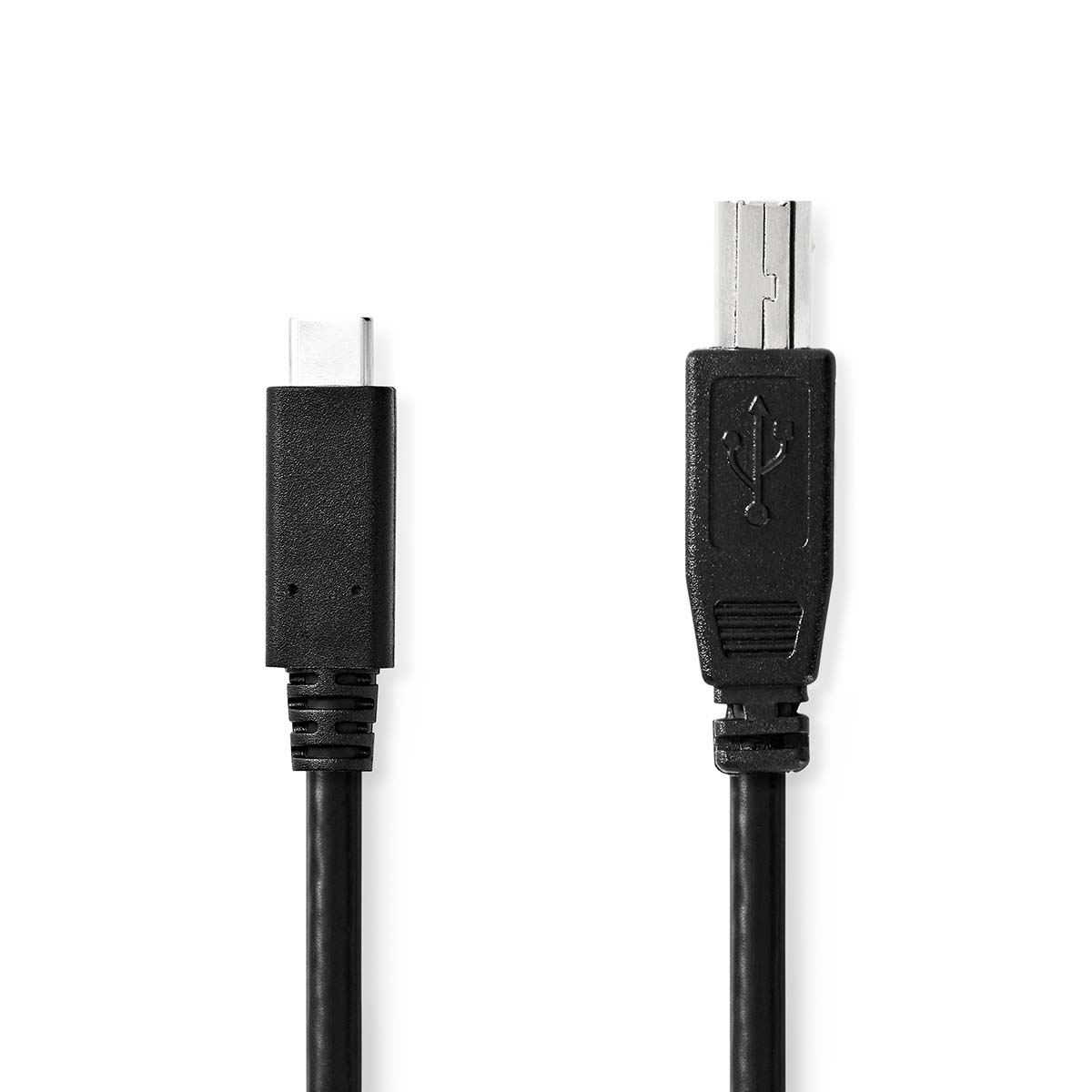 Zwei schwarze USB-Kabel, eines mit USB-C-Anschluss.