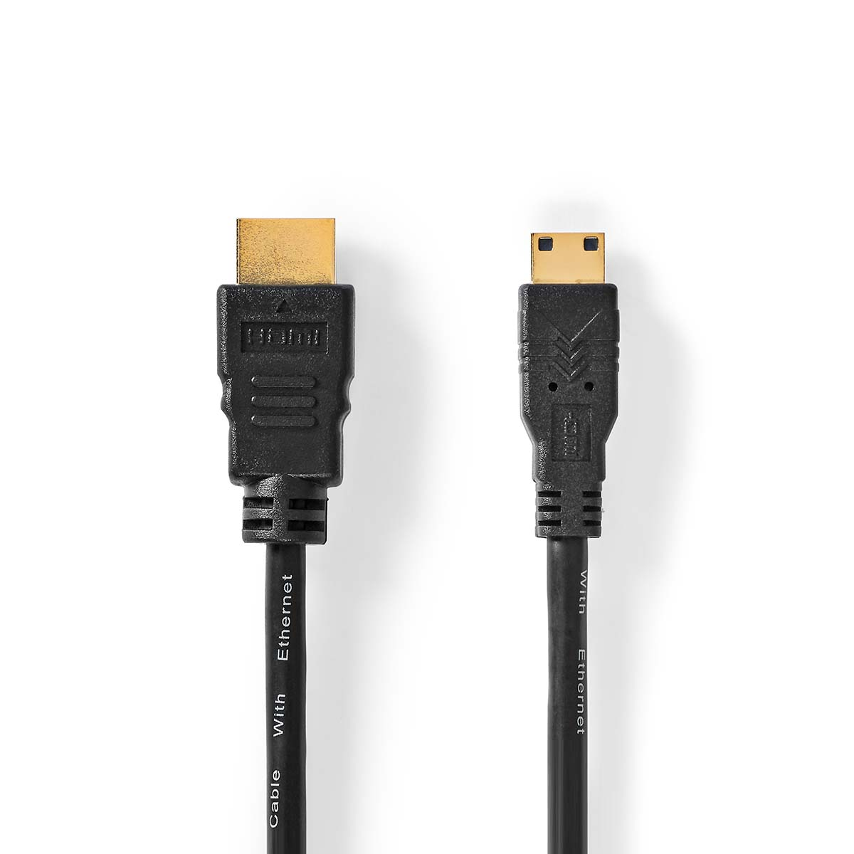 Zwei schwarze HDMI-Kabel mit Steckern auf weißem Hintergrund.