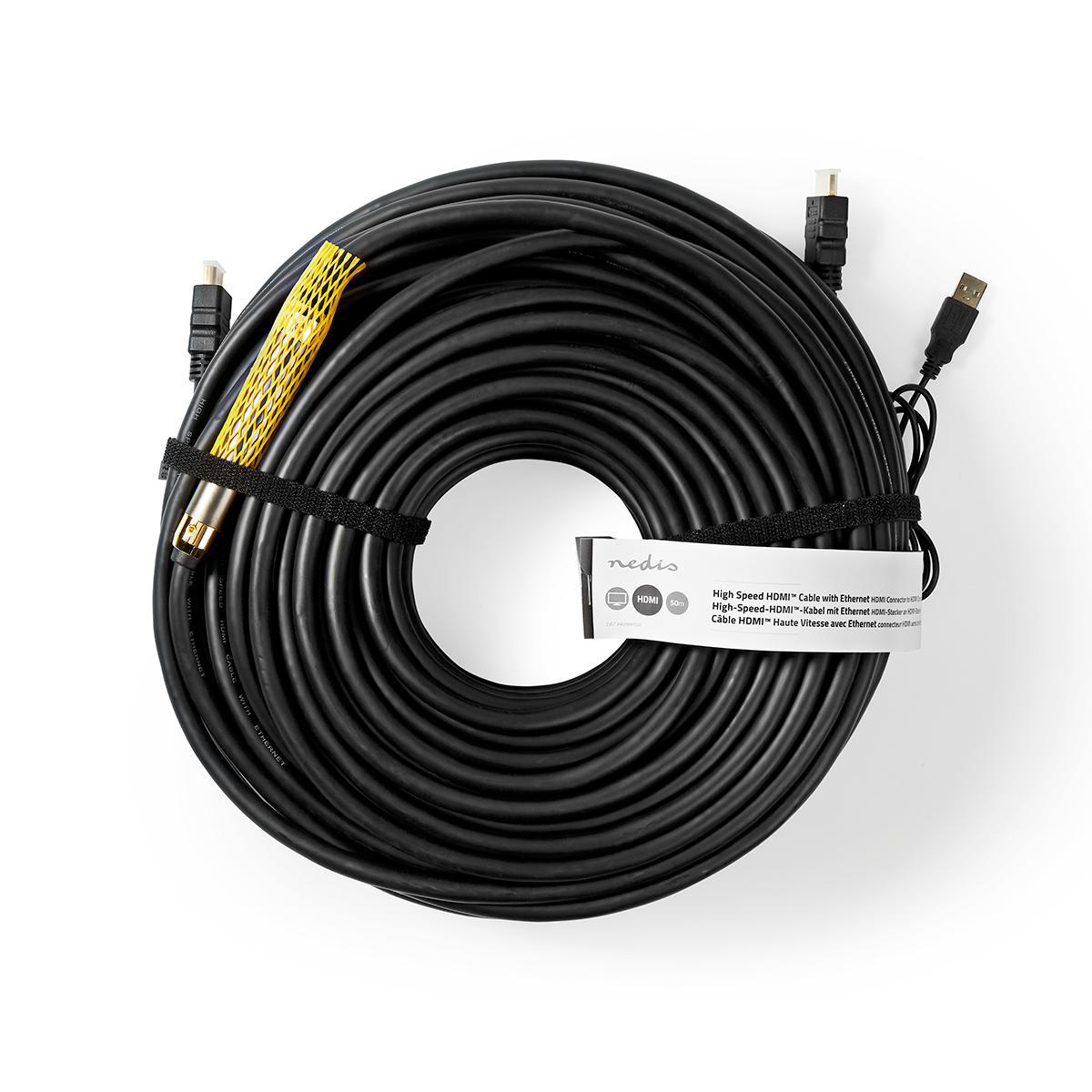 Een computermuis met een blauw-zwarte kabel en een grijze behuizing.
