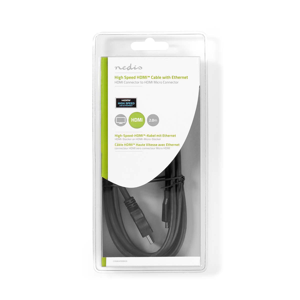 Eine Packung für ein High-Speed-HDMI-Kabel mit Ethernet. In Klarsichtverpackung.