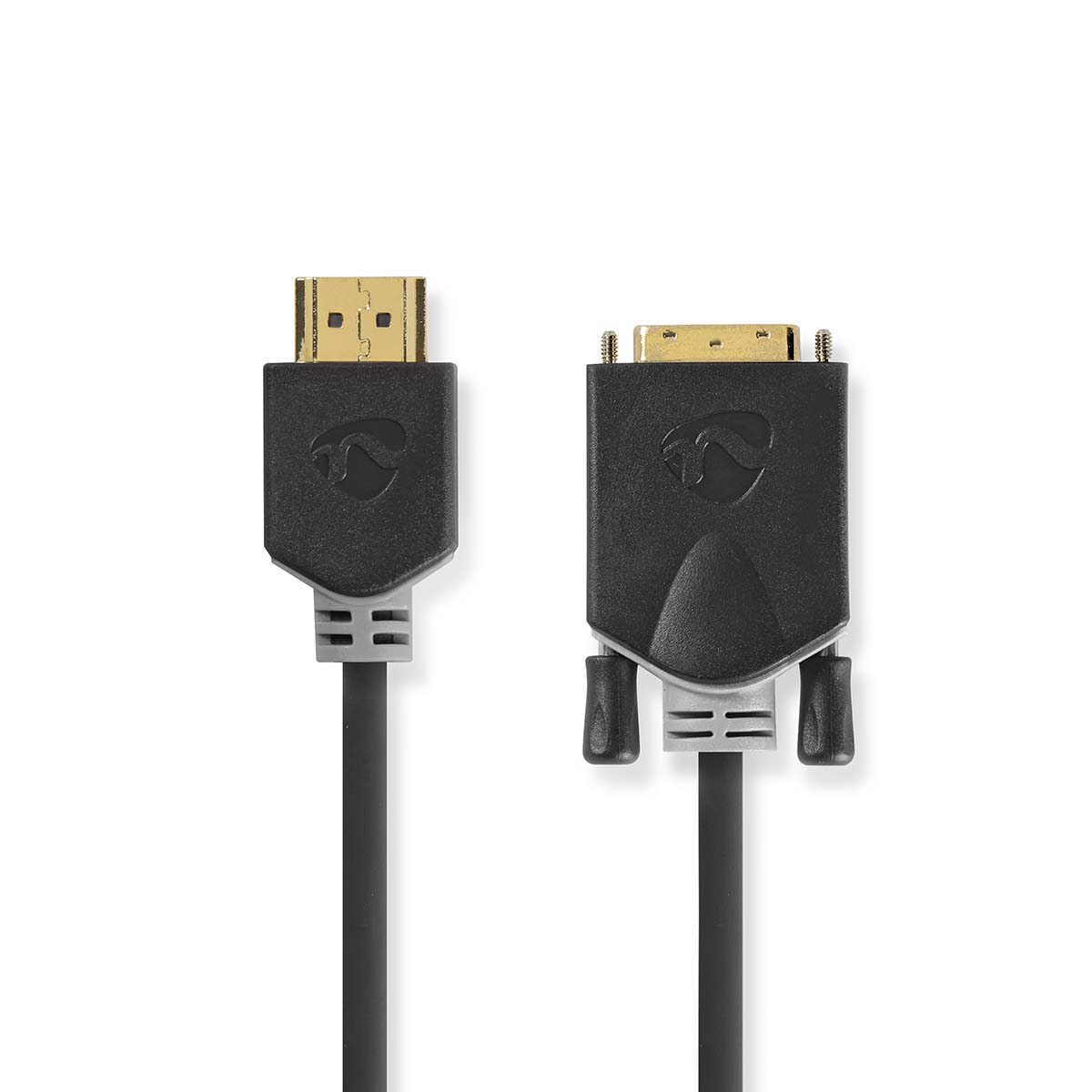 Twee zwarte HDMI naar DVI kabels met connectoren op een witte achtergrond.