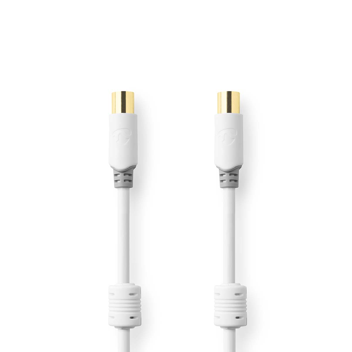 Dos cables RCA blancos con conectores dorados. Fondo blanco.