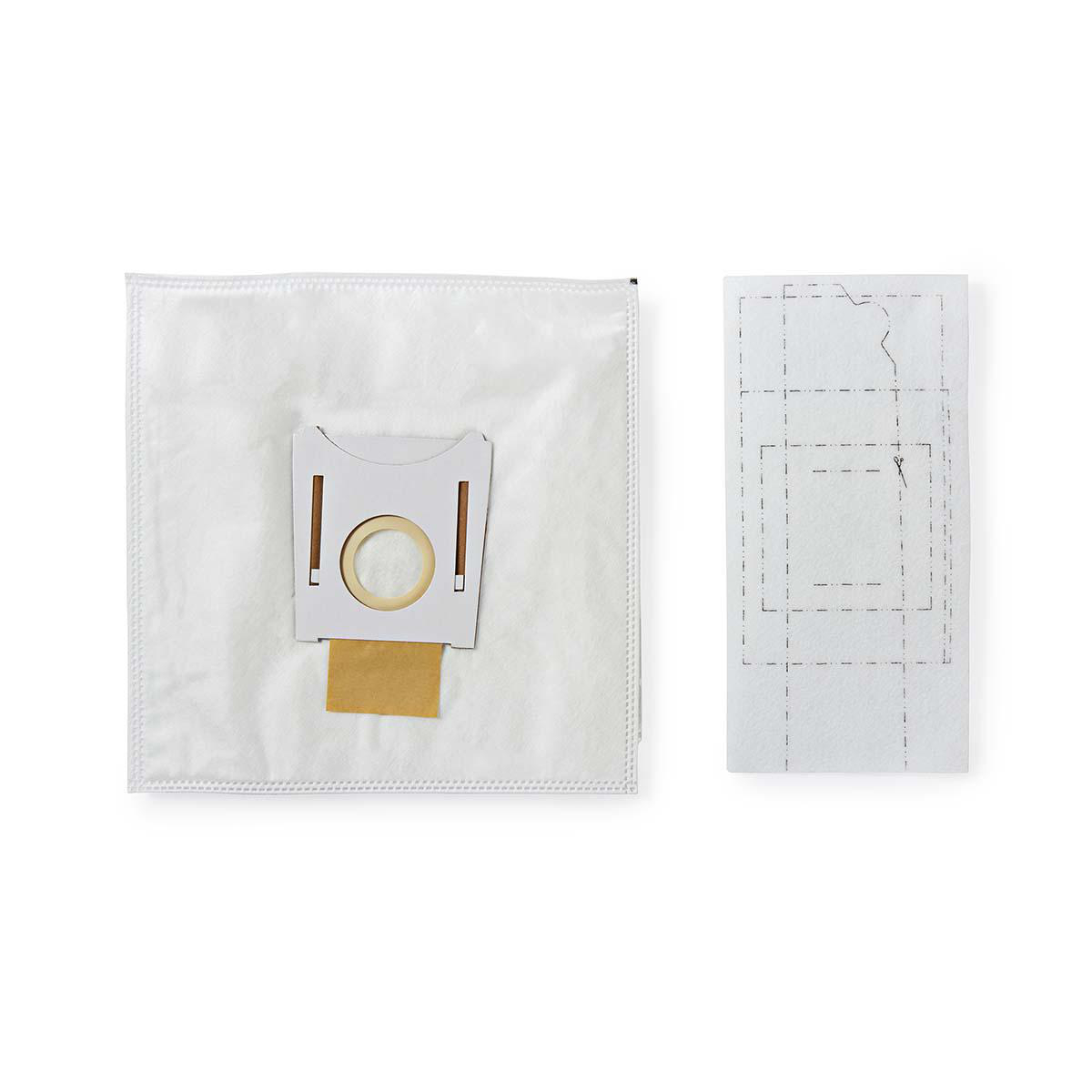 White vacuum cleaner bag and filter set on a white background.