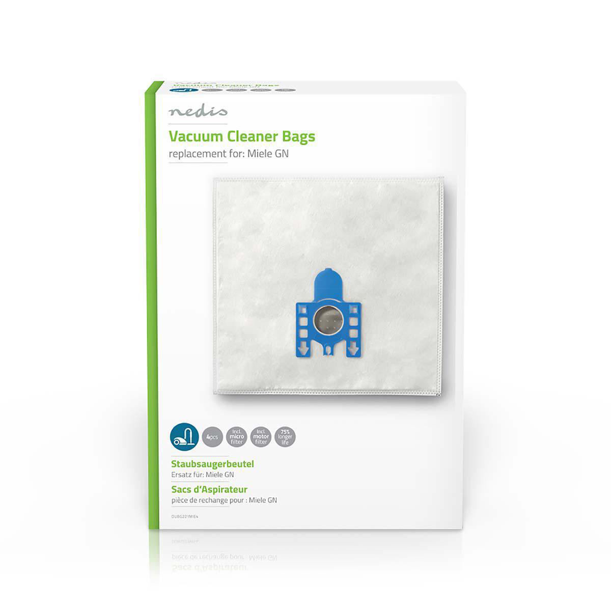 Vacuum cleaner bags in a white package with text.