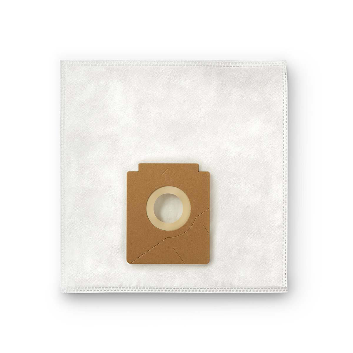 Witte stofzuigerzak met bruine kartonnen bevestiging. Witte achtergrond.