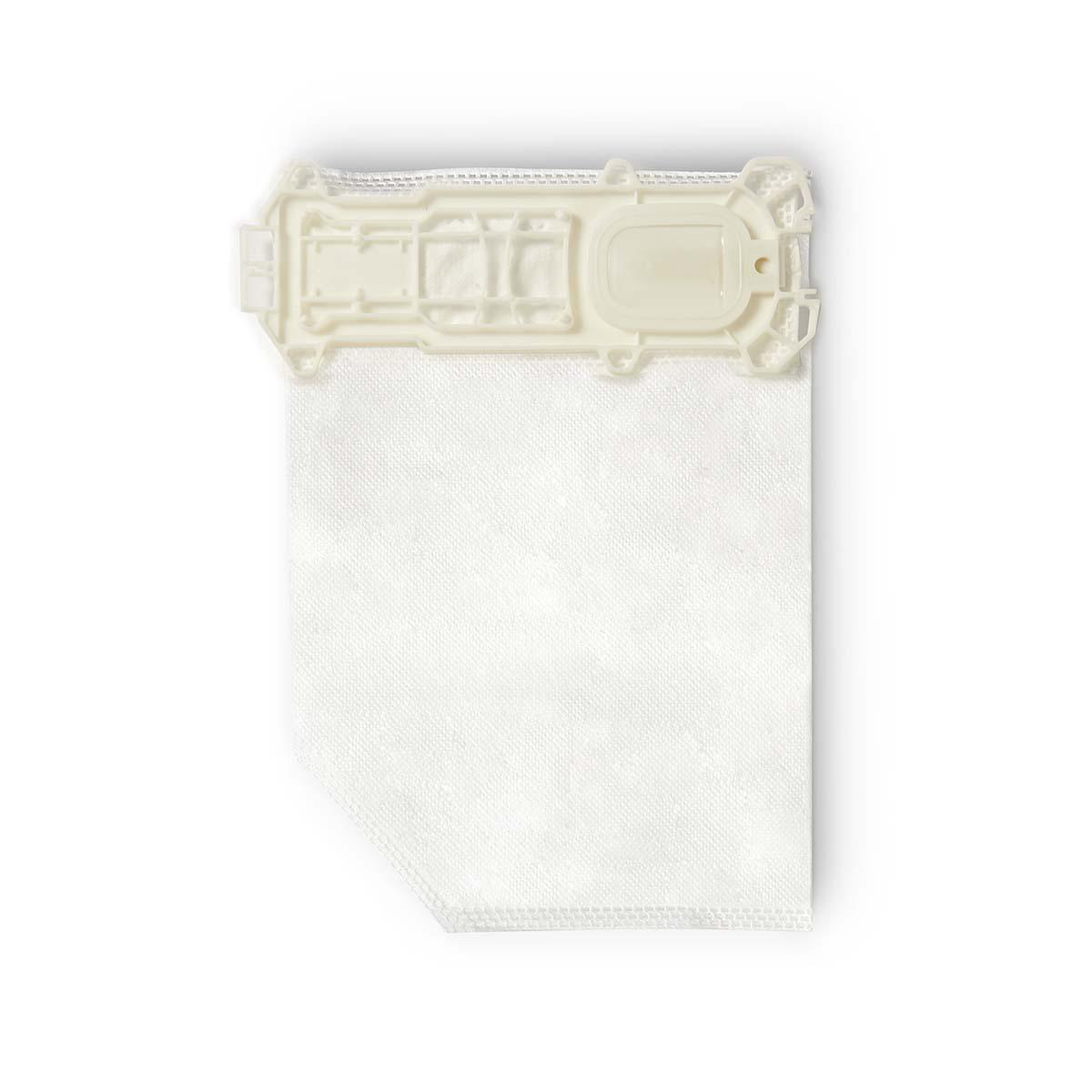 Weißer Filter mit Kunststoffrahmen und weißem Filtermaterial. Weißer Hintergrund.