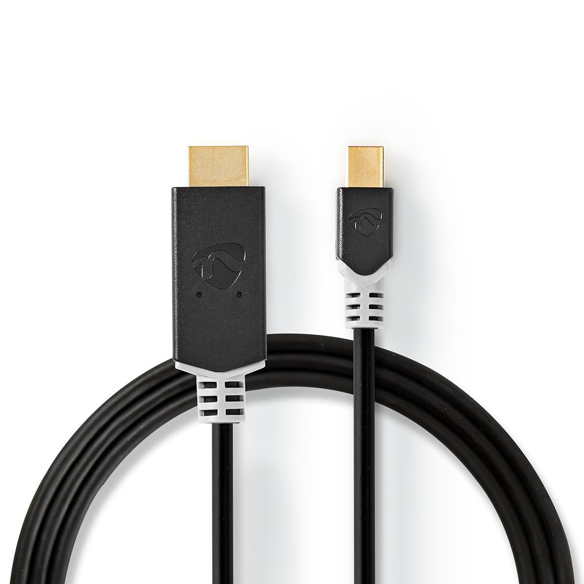 Schwarzes DisplayPort-Kabel mit goldenen Steckern. Das Kabel ist auf weißem Untergrund aufgerollt.
