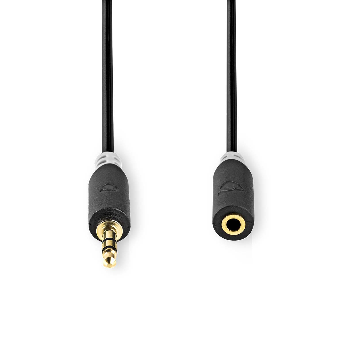 Black 3.5mm jack to 3.5mm jack cable on a white background.