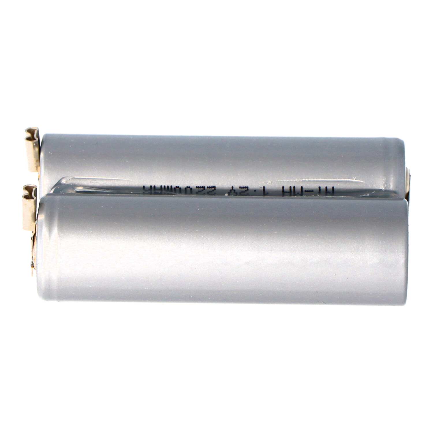 Zwei silberne AA-Batterien. Nebeneinander, mit Text und Goldkontakten sichtbar.