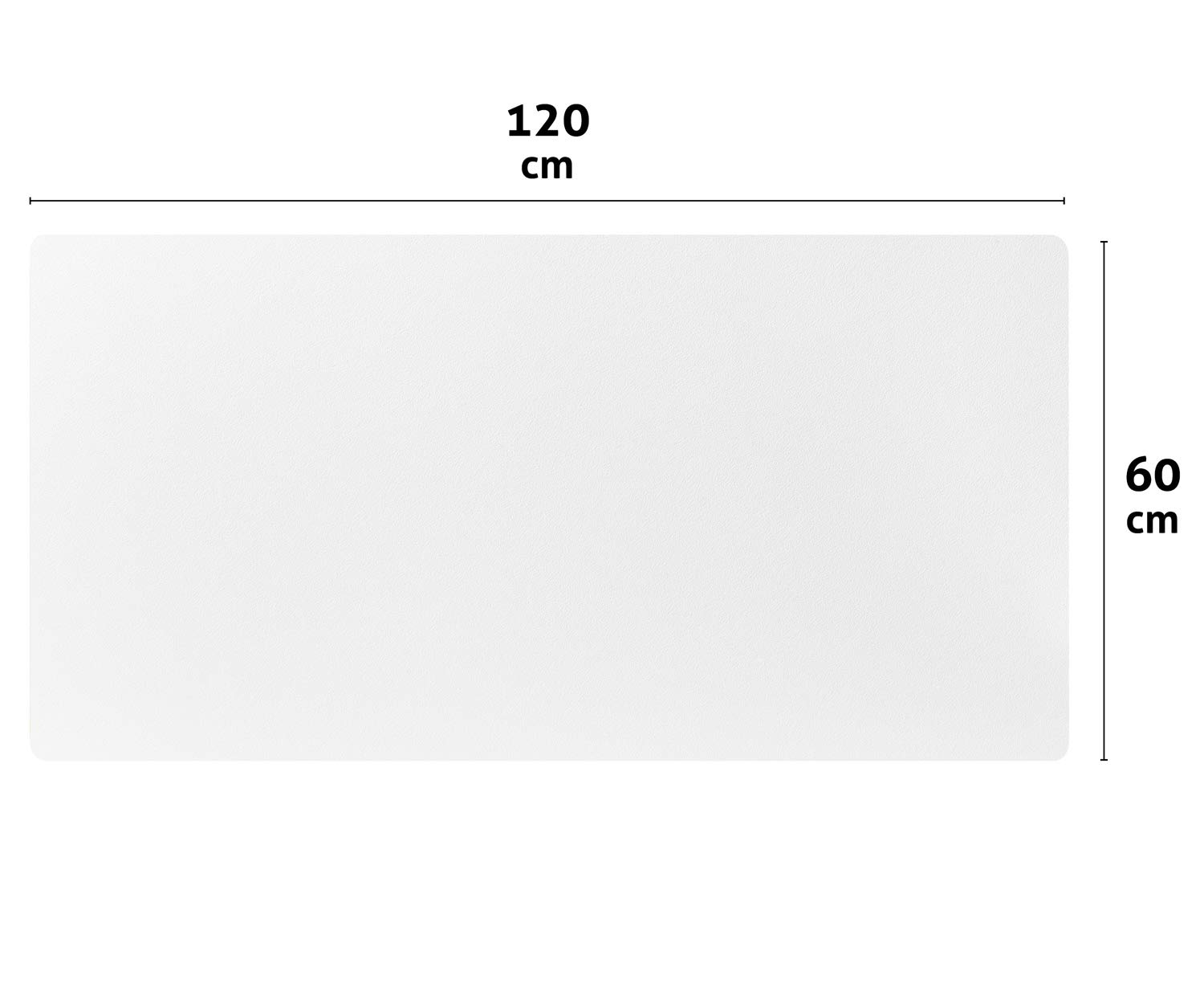 Ein weißes Rechteck mit Beschriftung: 120 cm breit, 60 cm hoch.