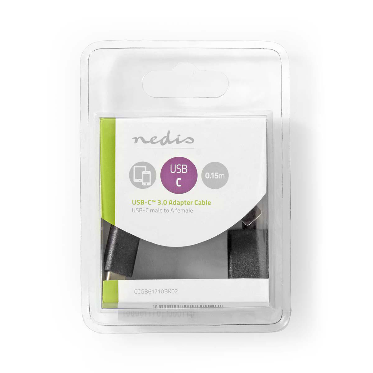 A small plastic package containing a USB-C 3.0 adapter cable on a white background.