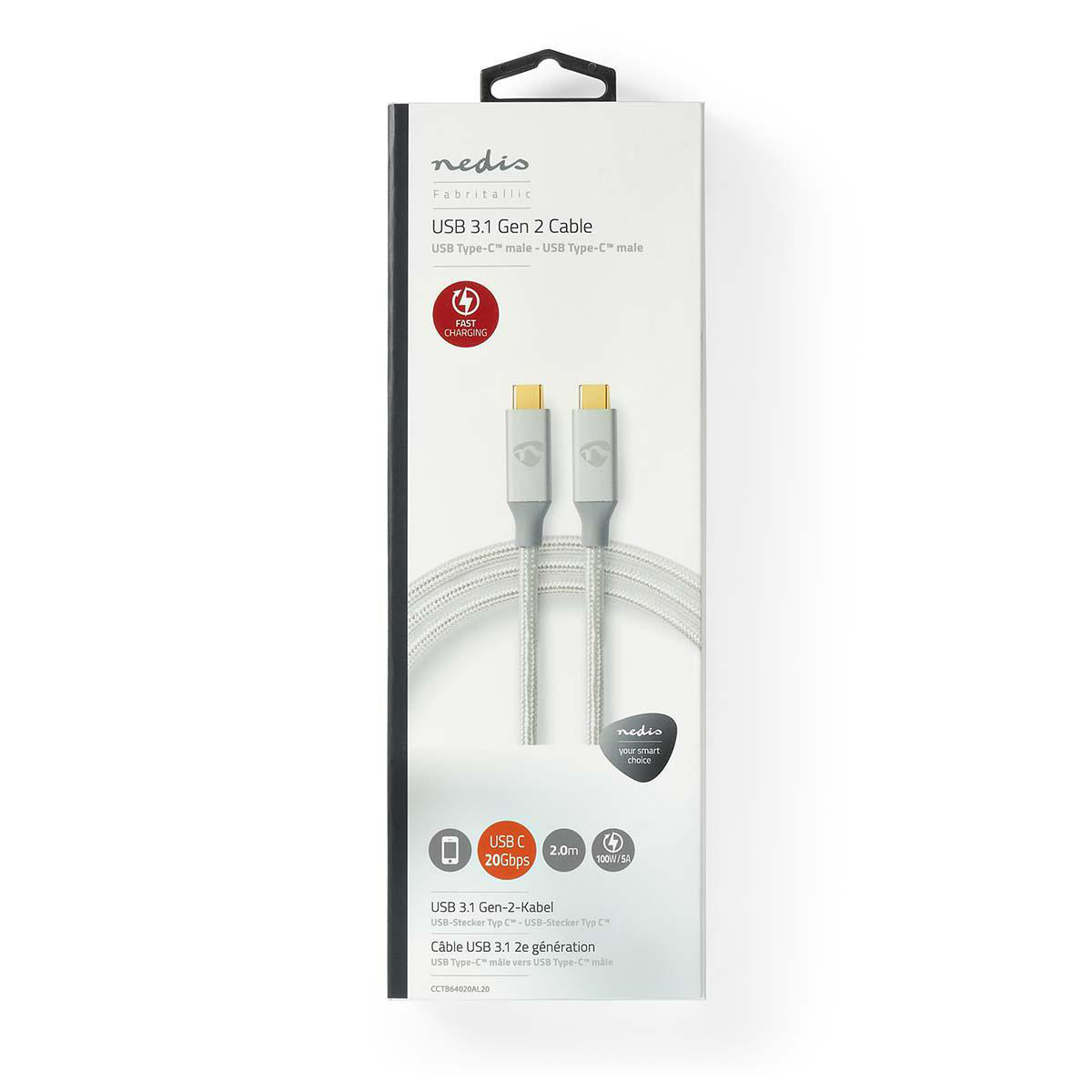 Una confezione con un cavo USB 3.1 Gen 2. Ha testo e immagini.