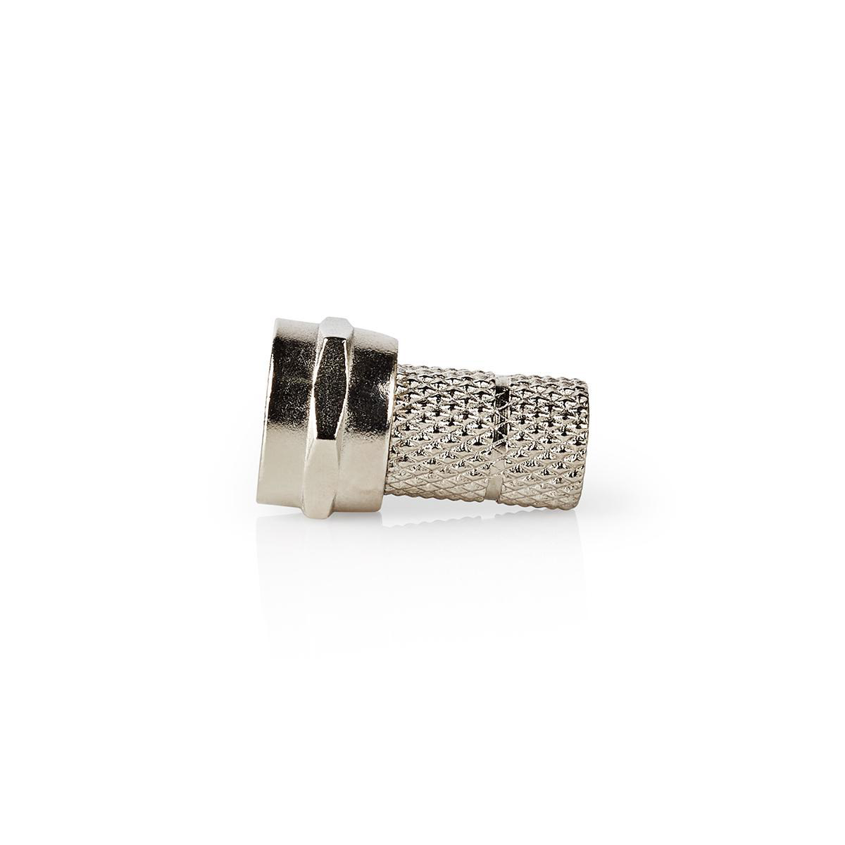 Silberner Koaxialstecker. Es hat ein metallisches, zylindrisches Design mit Texturen.