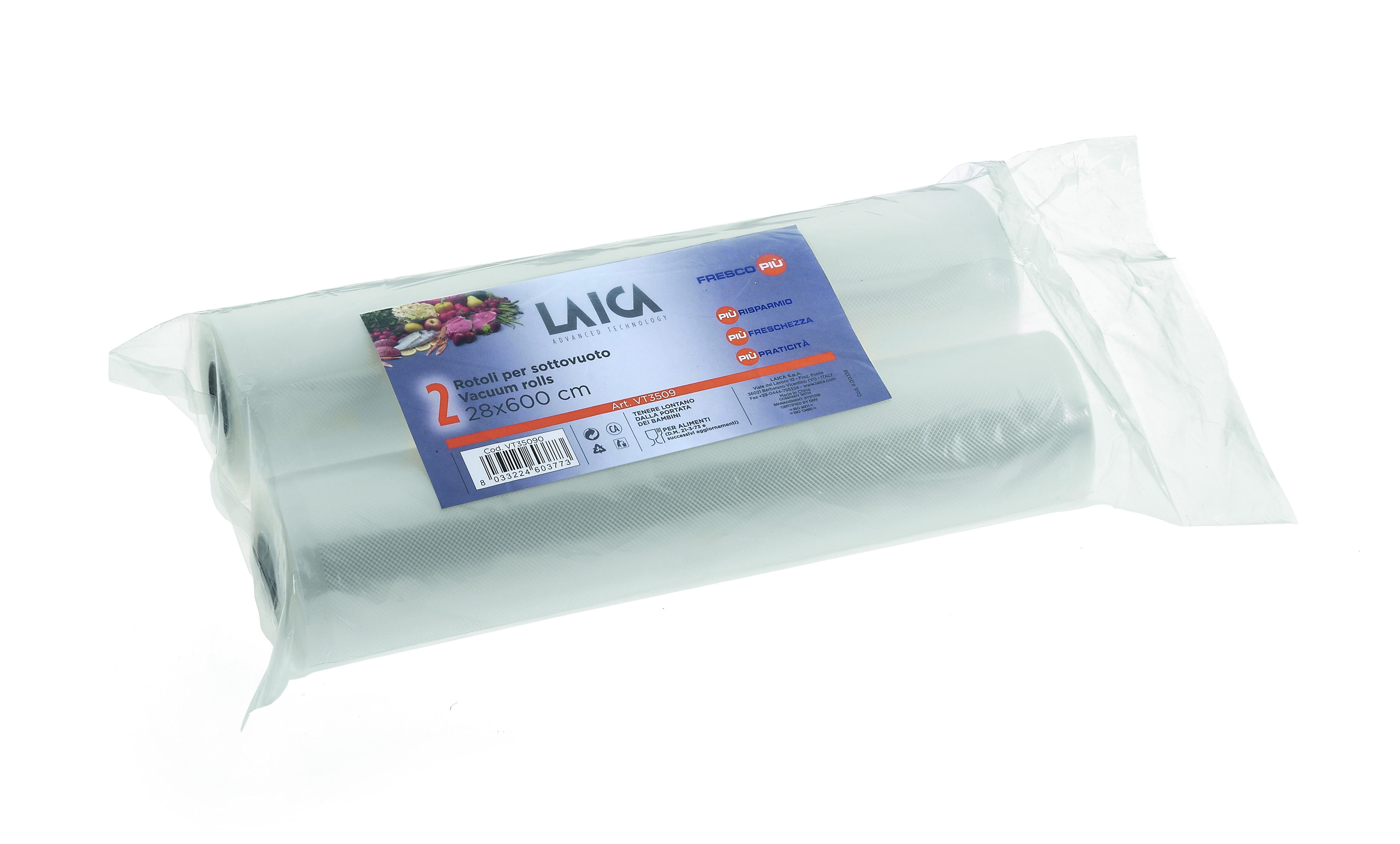 Bolsas de envasado - 2 Rollos de 28 x 600 cm. Para para hacer bolsas de vacío LAICA VT3509, Libres de BPA LAICA, Transparente